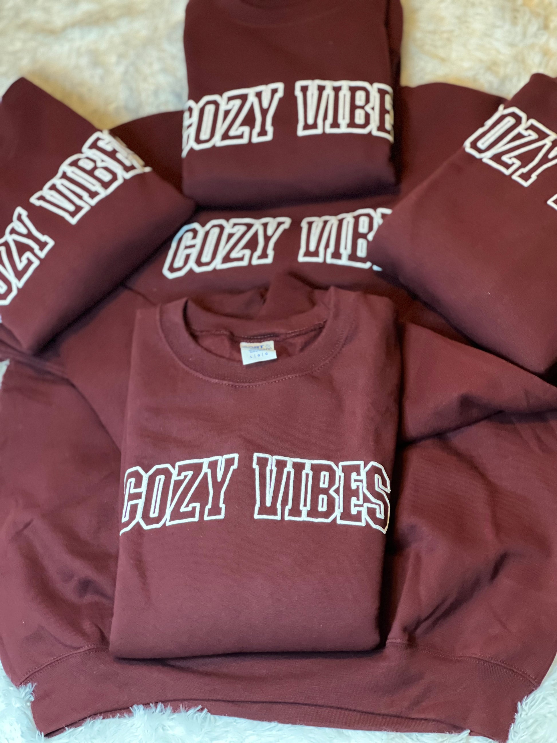 Cozy Vibes Wine at the Beach Port & Co. Crewneck Puff Print | Cottage Beach