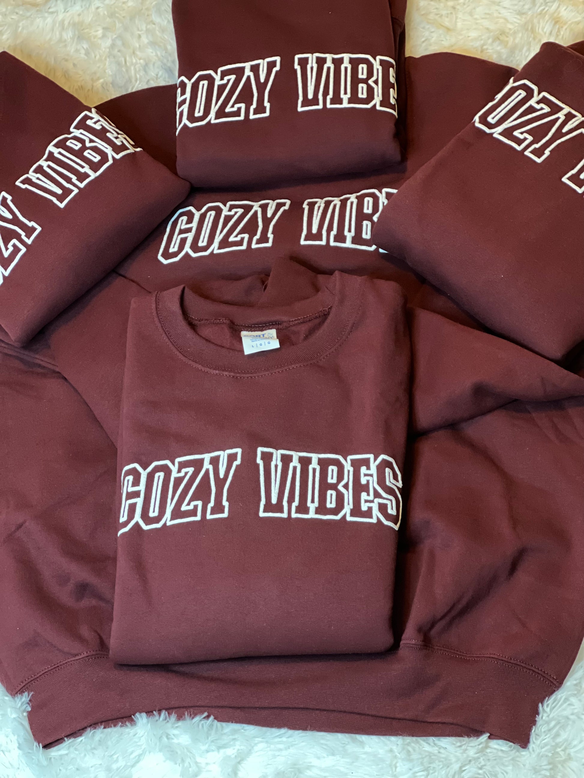 Cozy Vibes Wine at the Beach Port & Co. Crewneck Puff Print | Cottage Beach